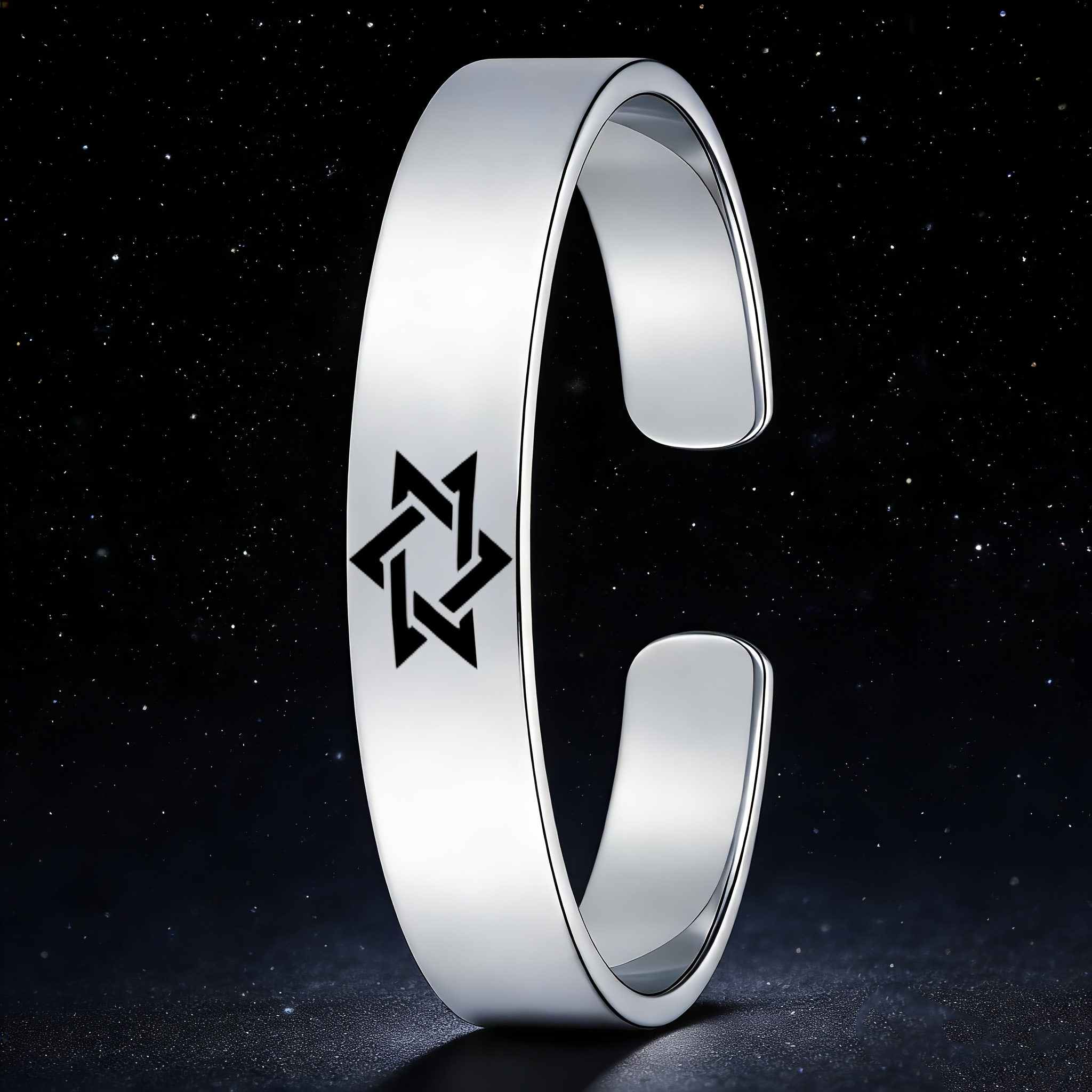 Men's 304 Stainless Steel Hexagram Open Bangle, Punk Accessory